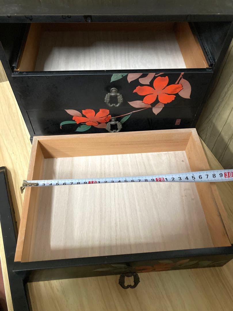 漆器小引き出し 会津塗 三段引き出し 小物入れ 木製漆器 アンティーク