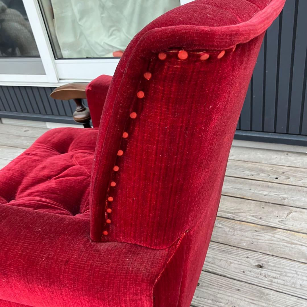 ① 昭和レトロ 古家具 一人掛けベロアソファー アームチェア