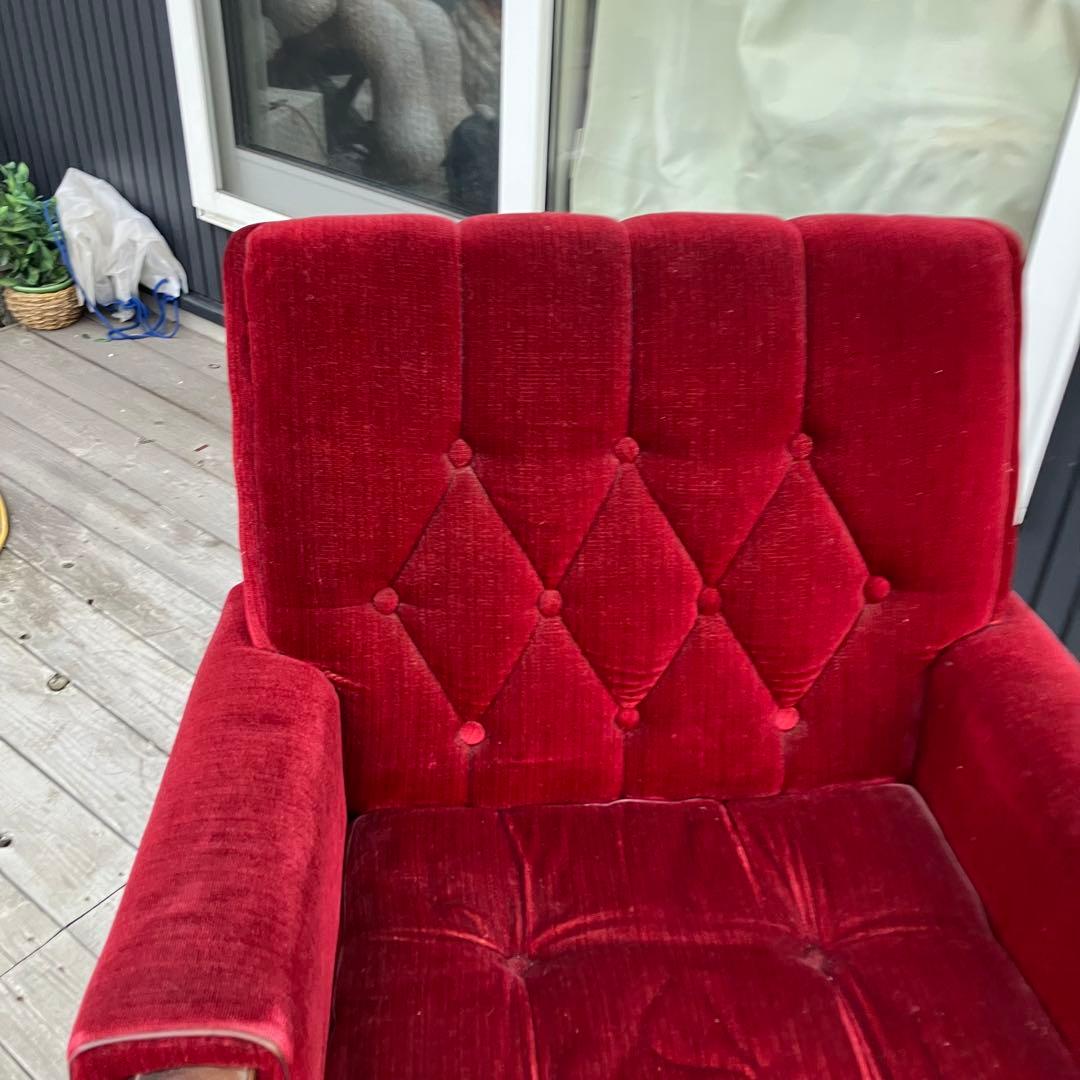 ① 昭和レトロ 古家具 一人掛けベロアソファー アームチェア