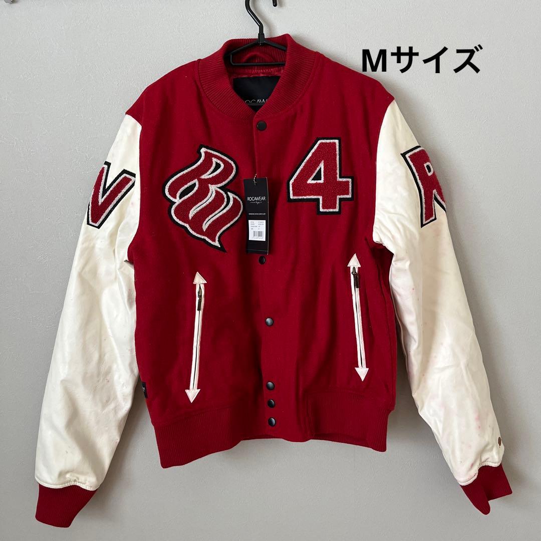 ROCAWEAR ロカウェア タグ付 スタジャン レッド ホワイト ロゴ M①