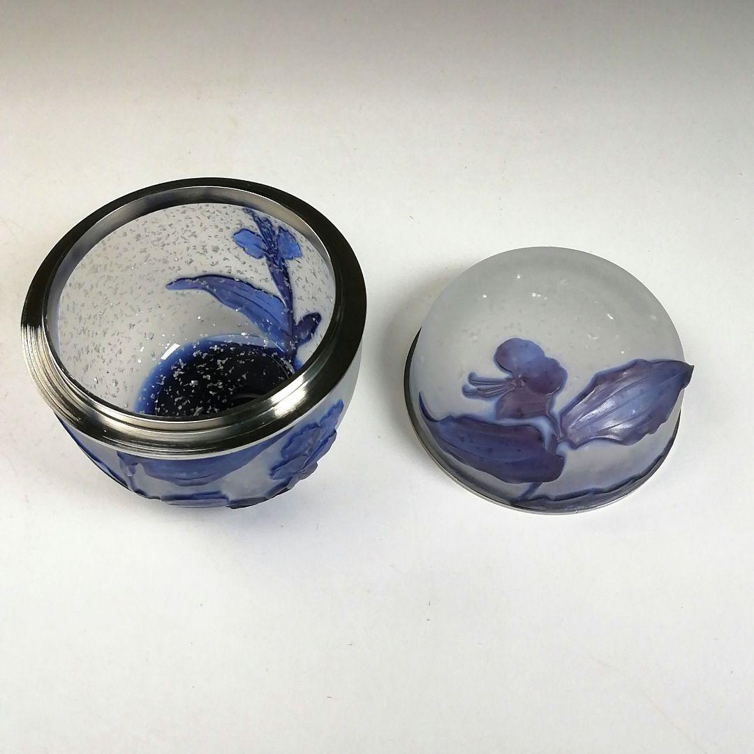 W43 棗 『砂彫硝子 つゆ草』『茶器』『松本正雄 作』 共箱 茶道具