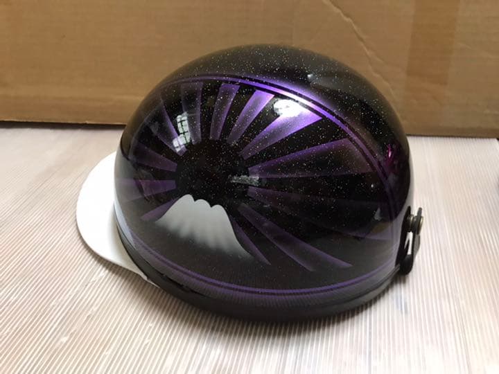 7色ラメ 黒紫 富士日章 コルク半 ヘルメット 旧車會 暴走族 三段シート