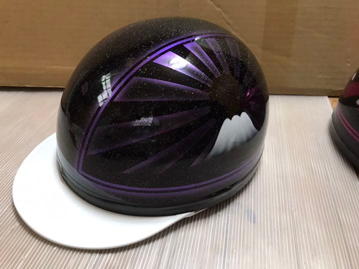 7色ラメ 黒紫 富士日章 コルク半 ヘルメット 旧車會 暴走族 三段シート