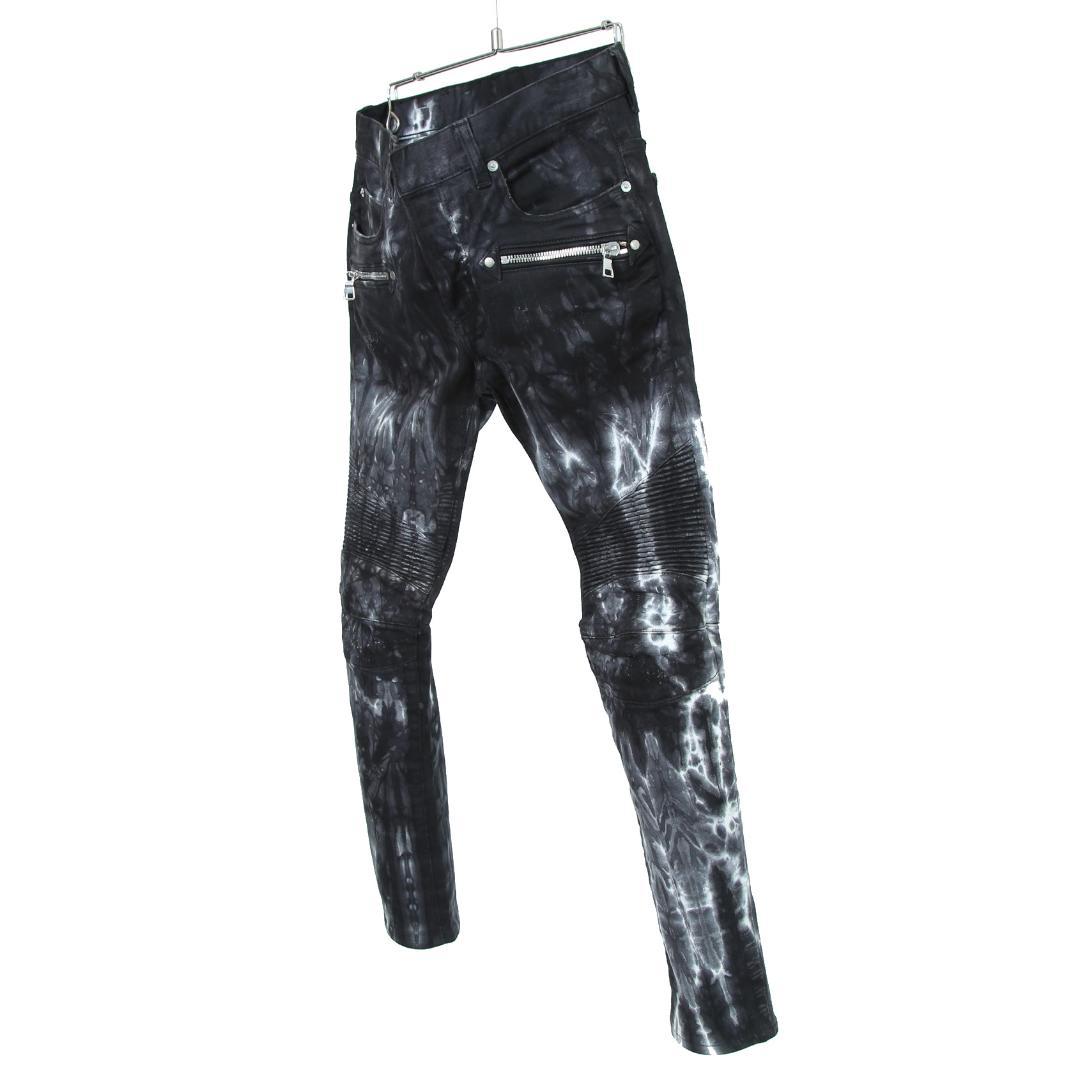 BALMAN PARIS タイダイ染め ストレッチ バイカー デニム スキニー