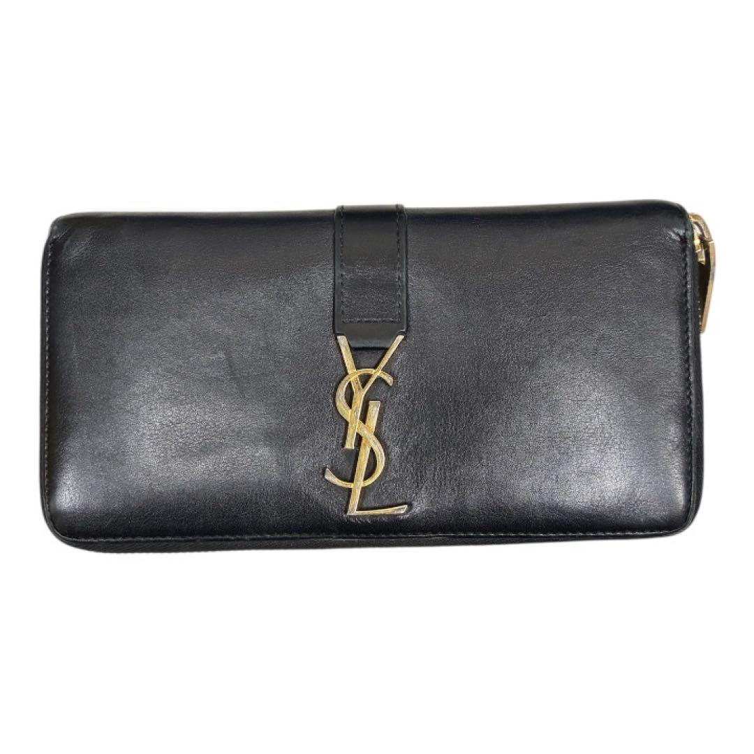 サンローラン YSLロゴ 長財布 レザー ラウンドファスナー SAINT LAURENT サンローラン 長財布 レディース レザー ブラック
