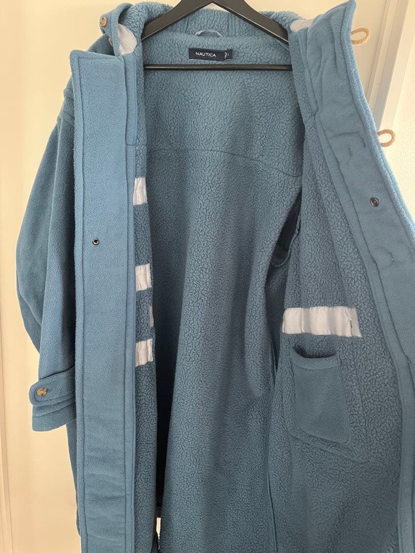 着丈112 XL ノーティカ ボア フリース ダッフルコート ブルー ロゴ刺繍