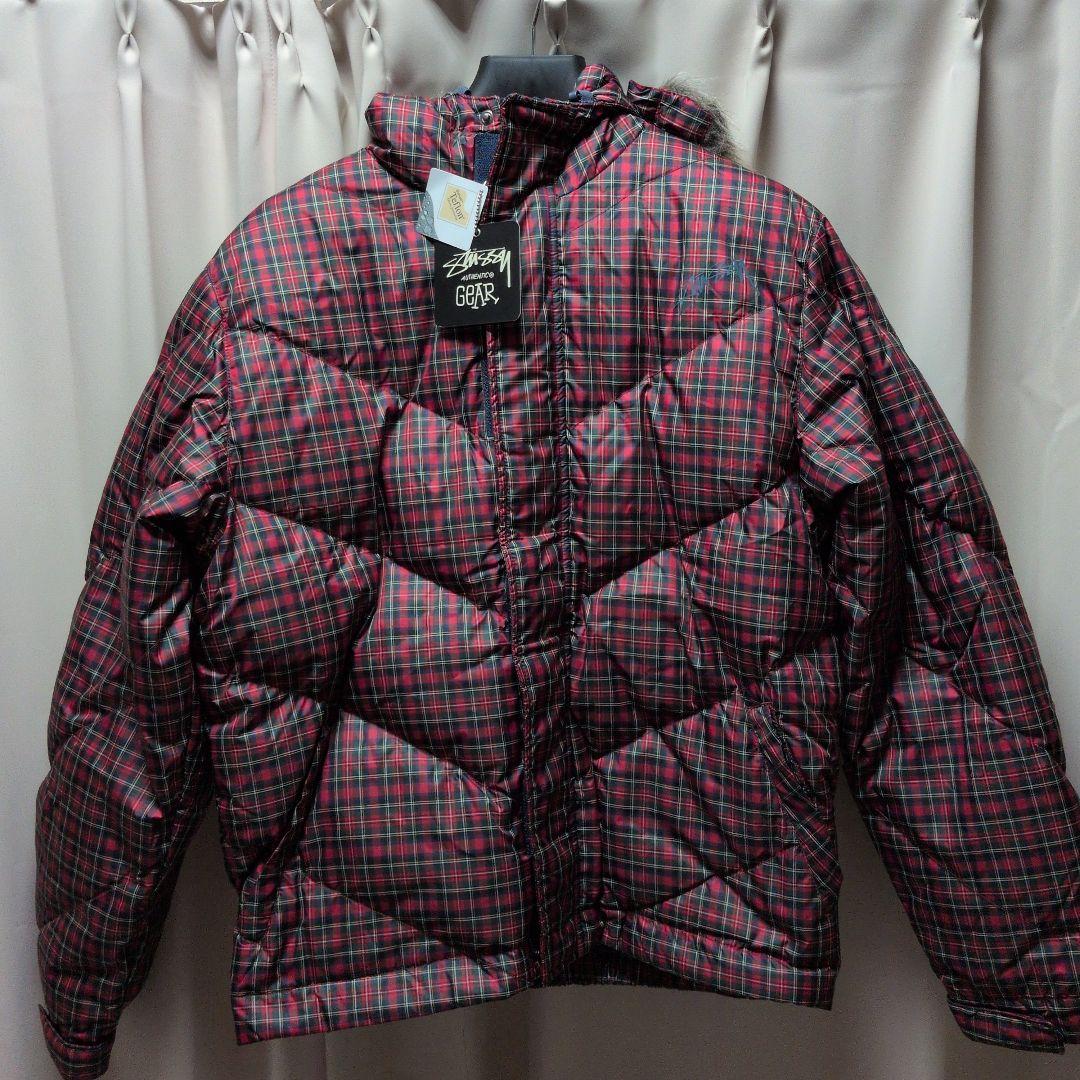 STUSSY レッド・チェック ダウンジャケット Lサイズ - メルカリ