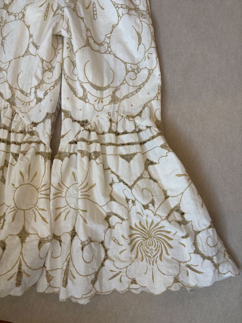 ゆうりん様専用】アイボリー リメイク フレアパンツ ビンテージクロス