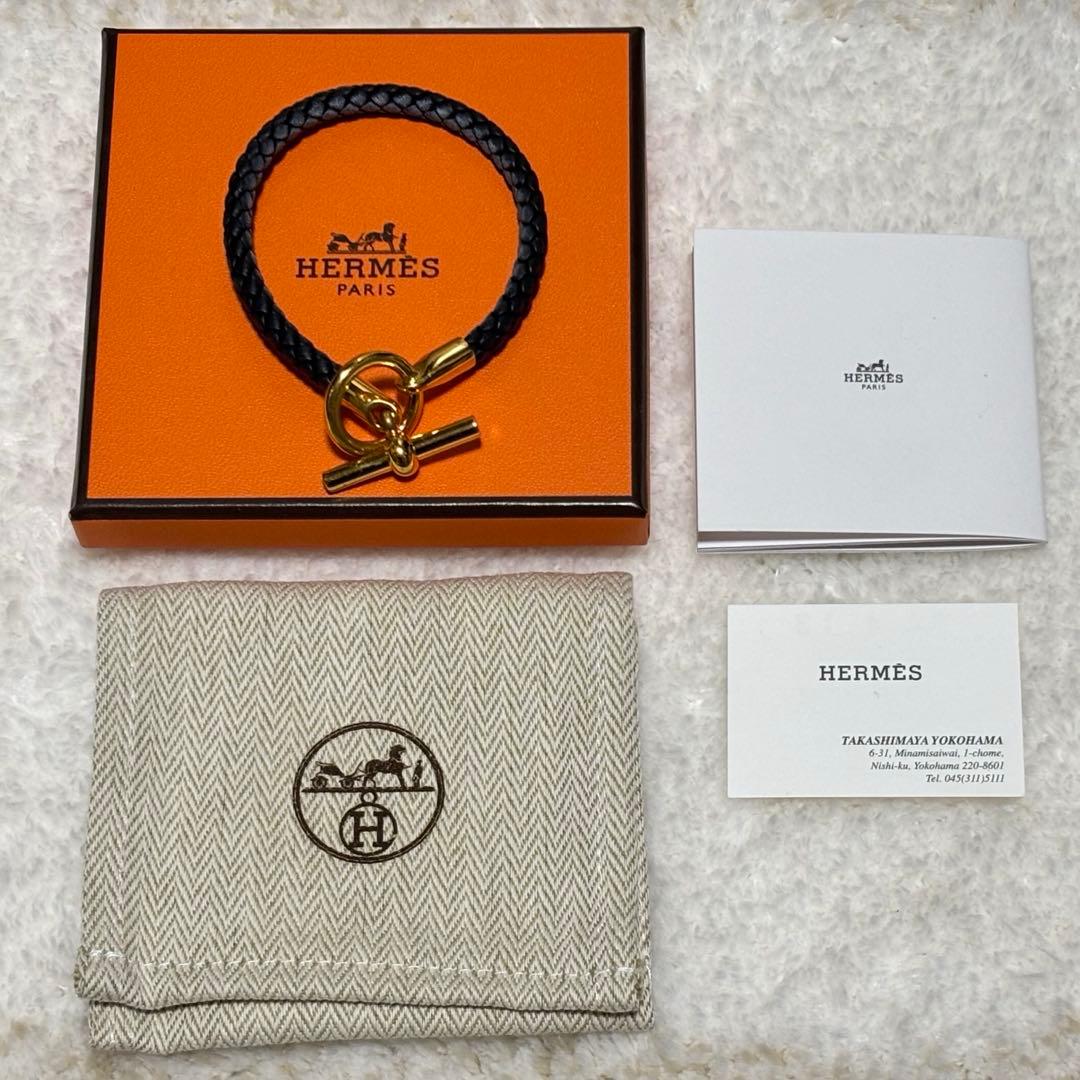 エルメス グレナン レザーブレスレット レディース 黒 箱付き