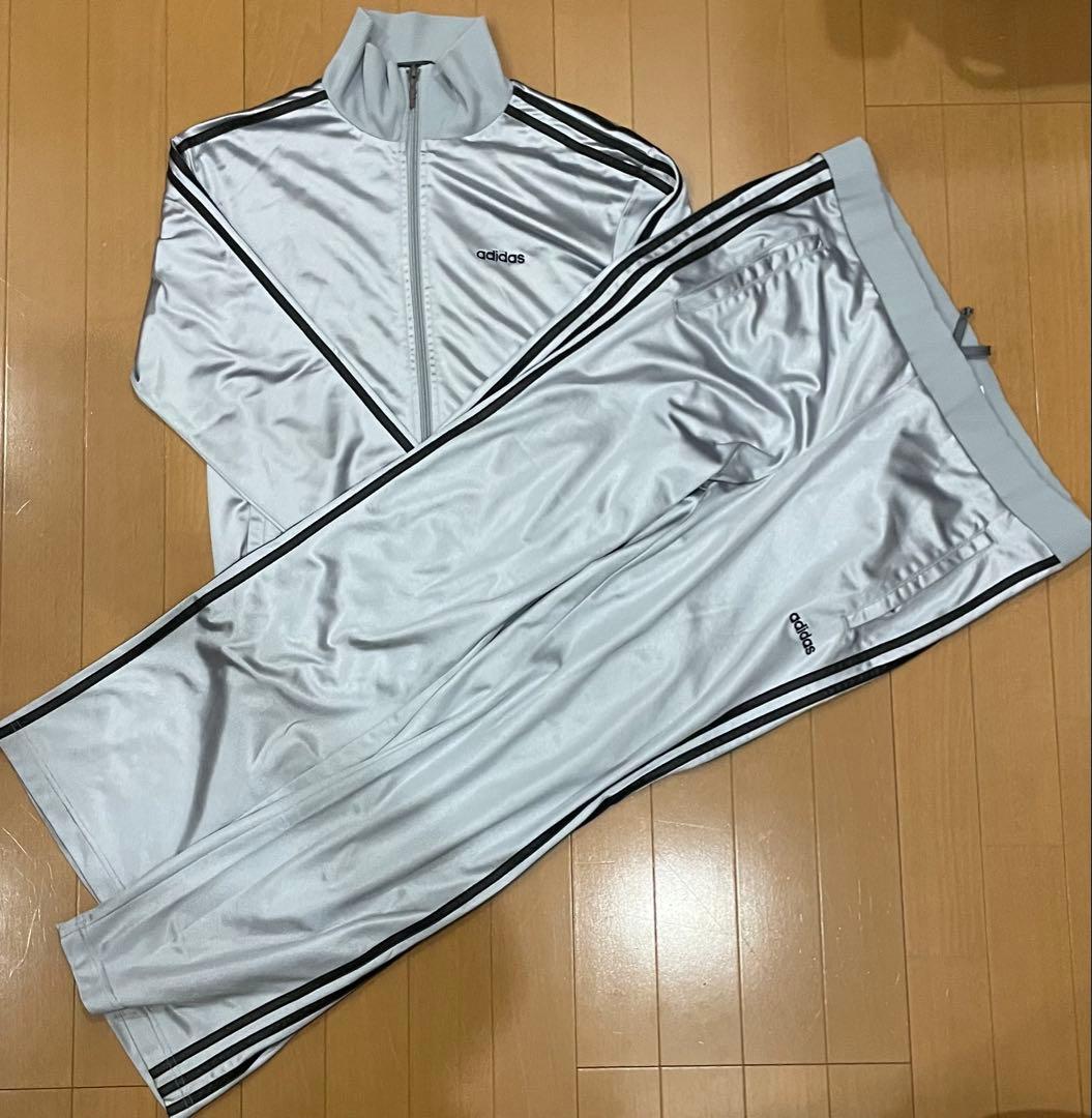 希少】adidas トラックジャケット シルバー×黒レザー セットアップ M