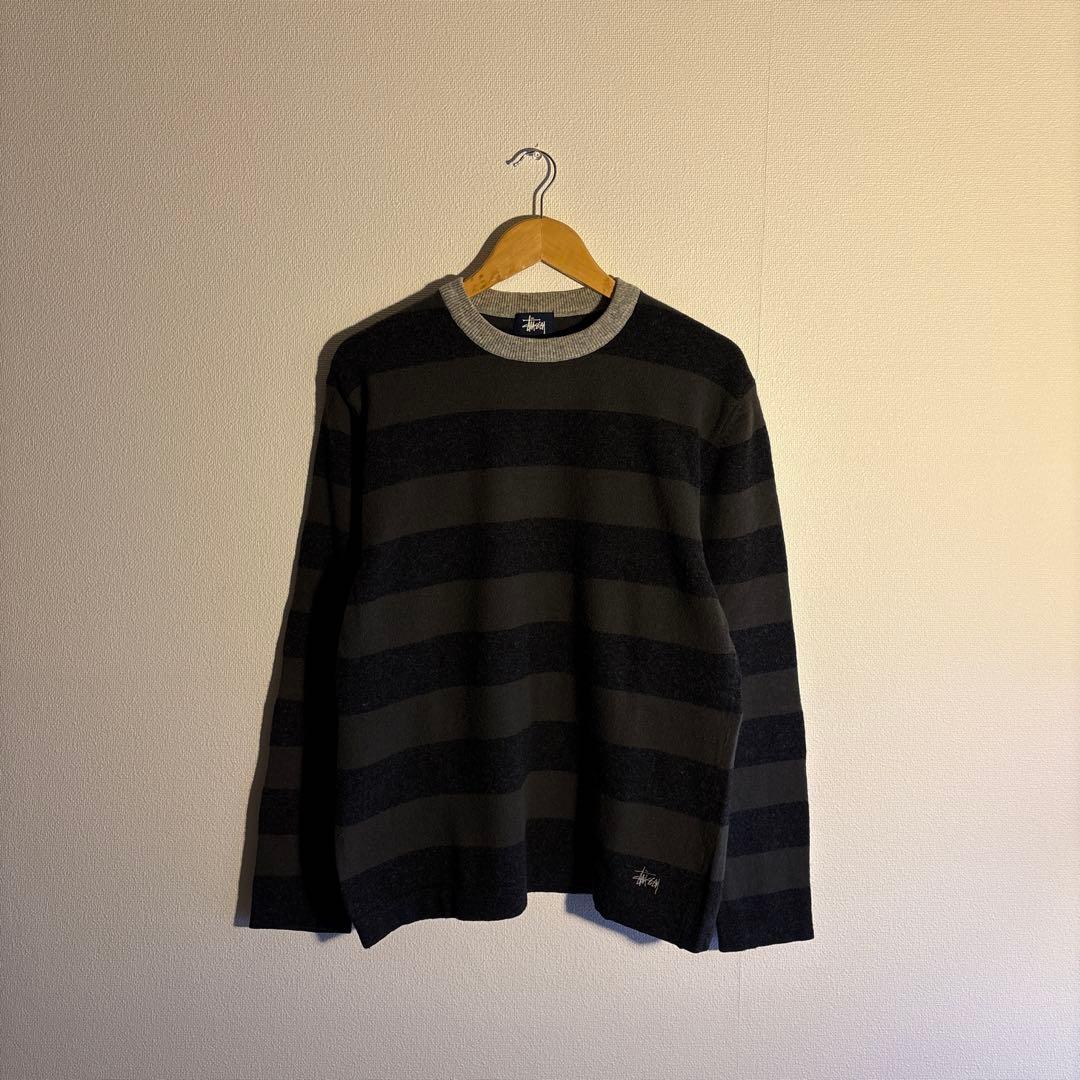 90s ステューシー OLD STUSSY 紺タグ ウールナイロンボーダーニット