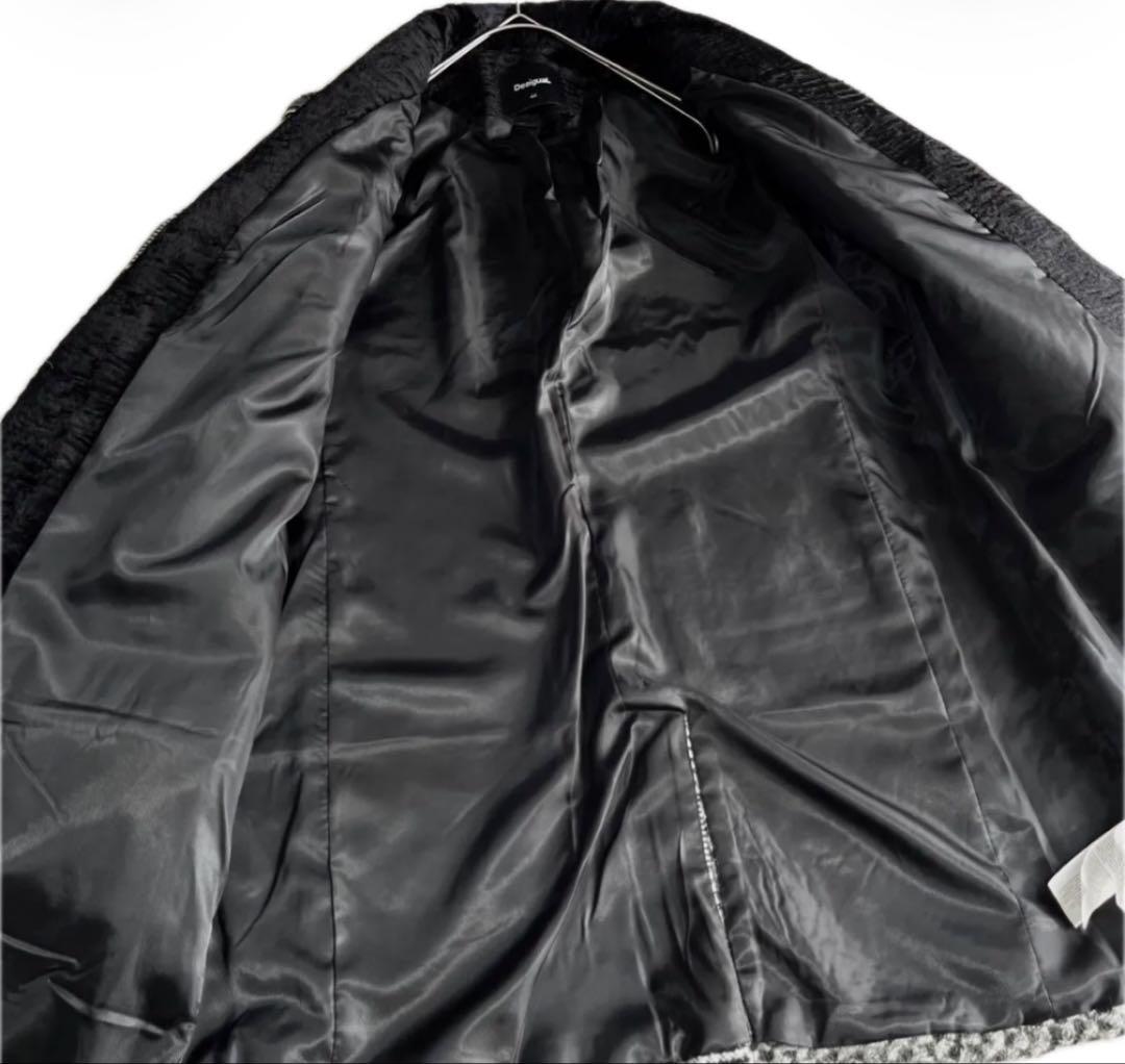 Desigual デシグアル ショールカラーパッチワーク風切替えオーバーコート