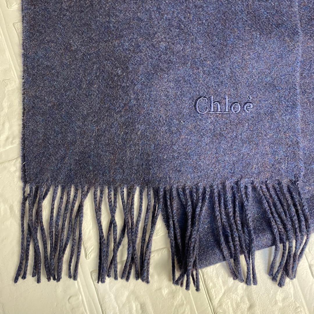 Chloe クロエ マフラー ストール カシミヤ100% ネイビー ロゴ - メルカリ