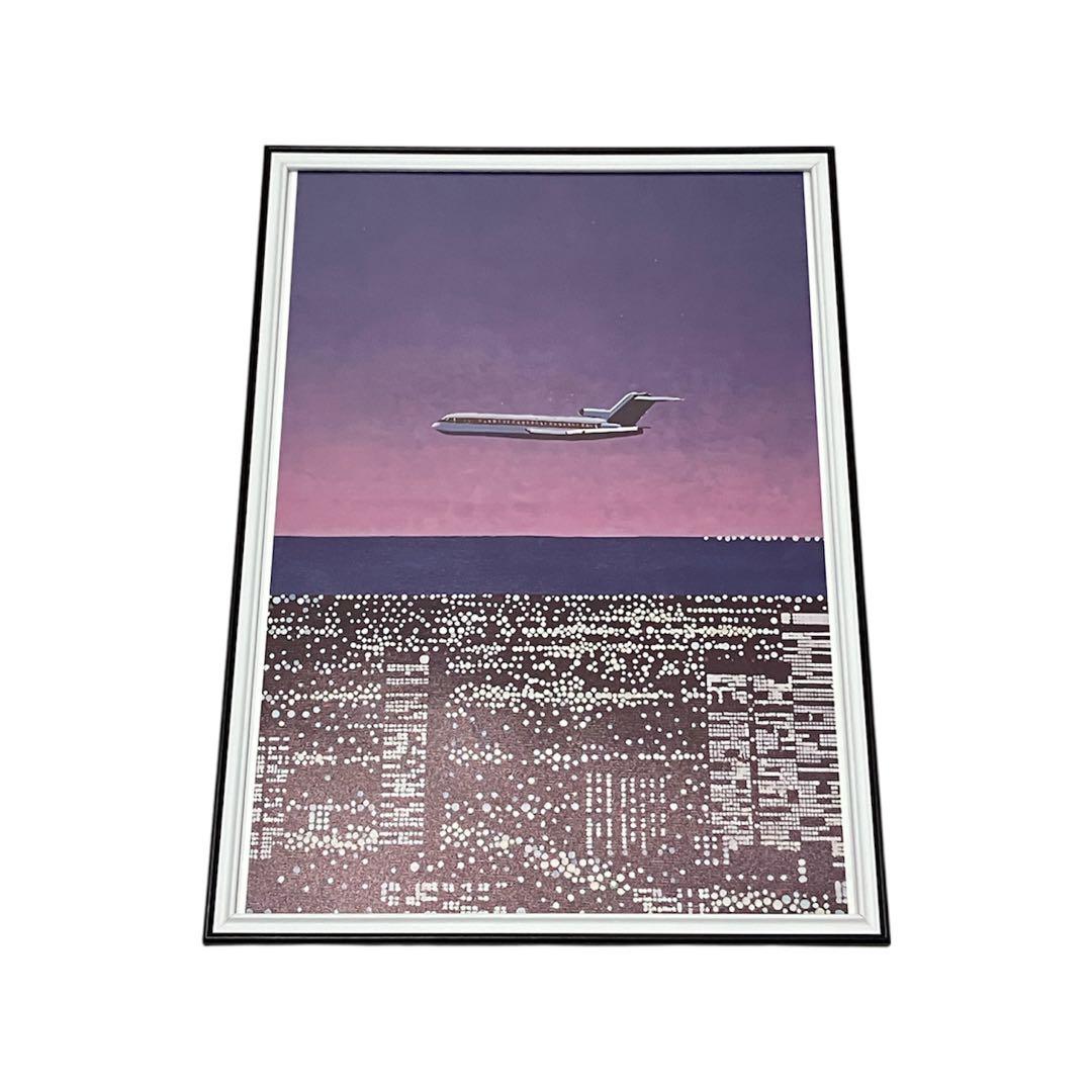 【額縁付き】 永井博（Hiroshi Nagai） A2ポスター 飛行機 Amazon.co.jp: 画家永井博 夏の風景飛行機ポスター キャンバス