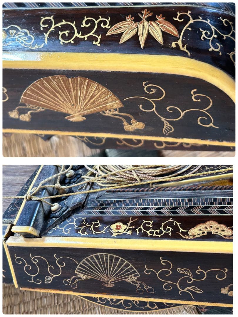 希少 琴 筝 13弦 鼈甲 蒔絵 琴柱 弦楽器 工芸品 源氏物語 ダメージ品