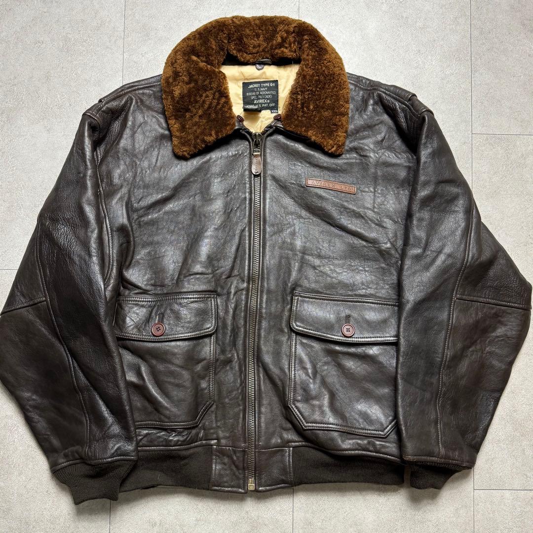 希少 XXL AVIREX G-1 フライト レザージャケット ダークブラウン