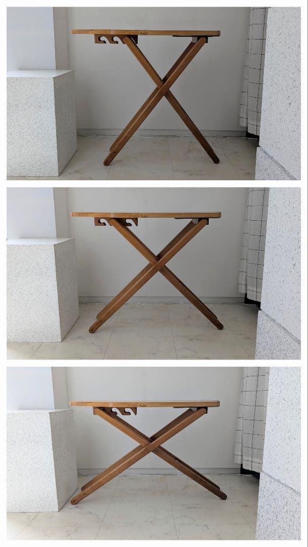 ビンテージ 無垢材 木製 小さめ アイロン台 折りたたみ テーブル 高さ調節