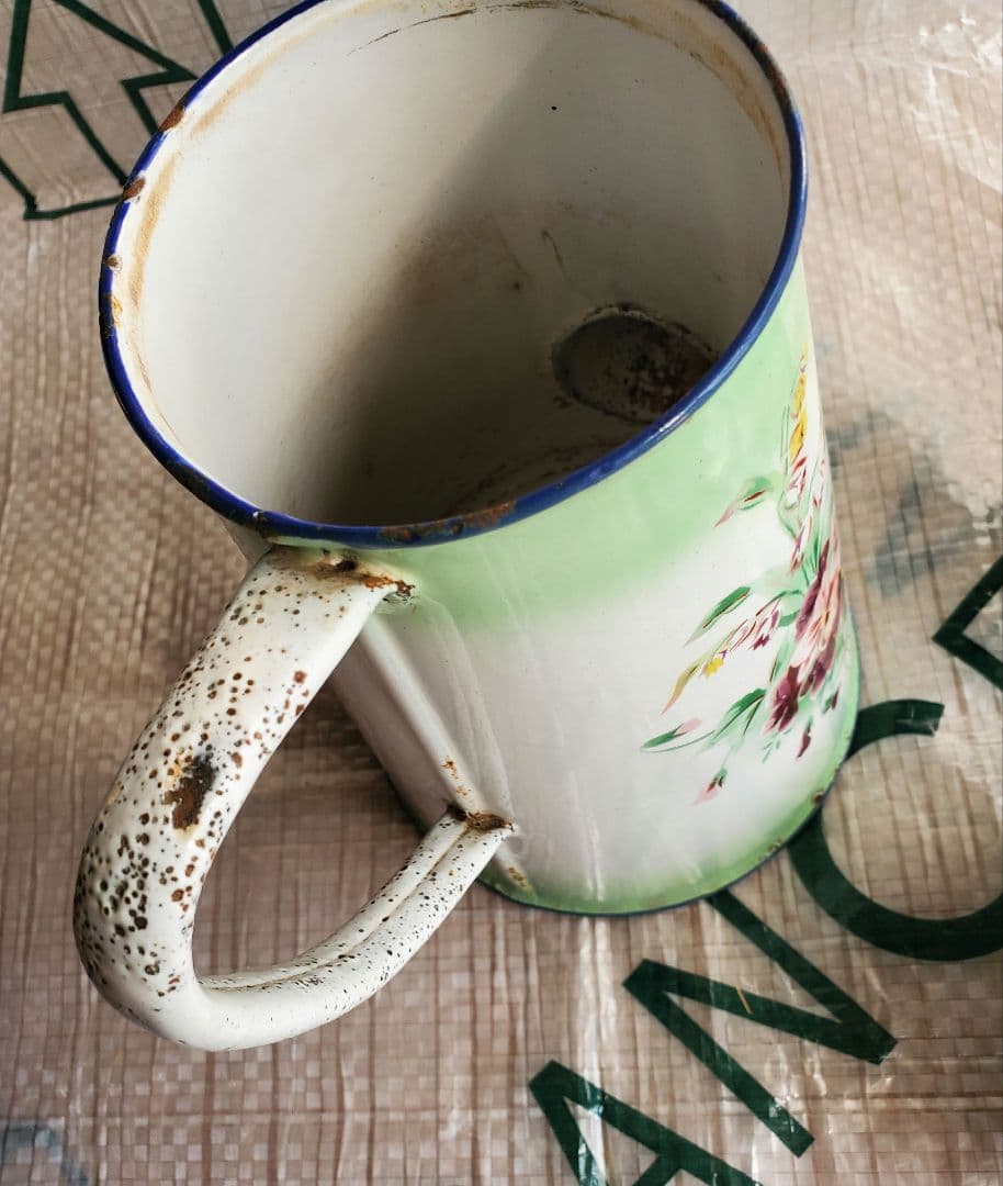 フランス アンティーク ホーロー ポット ダブルビギン グリーン