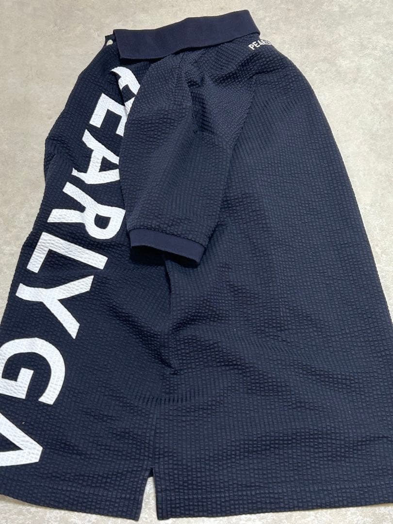 ✨美品/L相当✨パーリーゲイツ シアサッカー 凹凸 2段ロゴ 刺繍 ネイビー