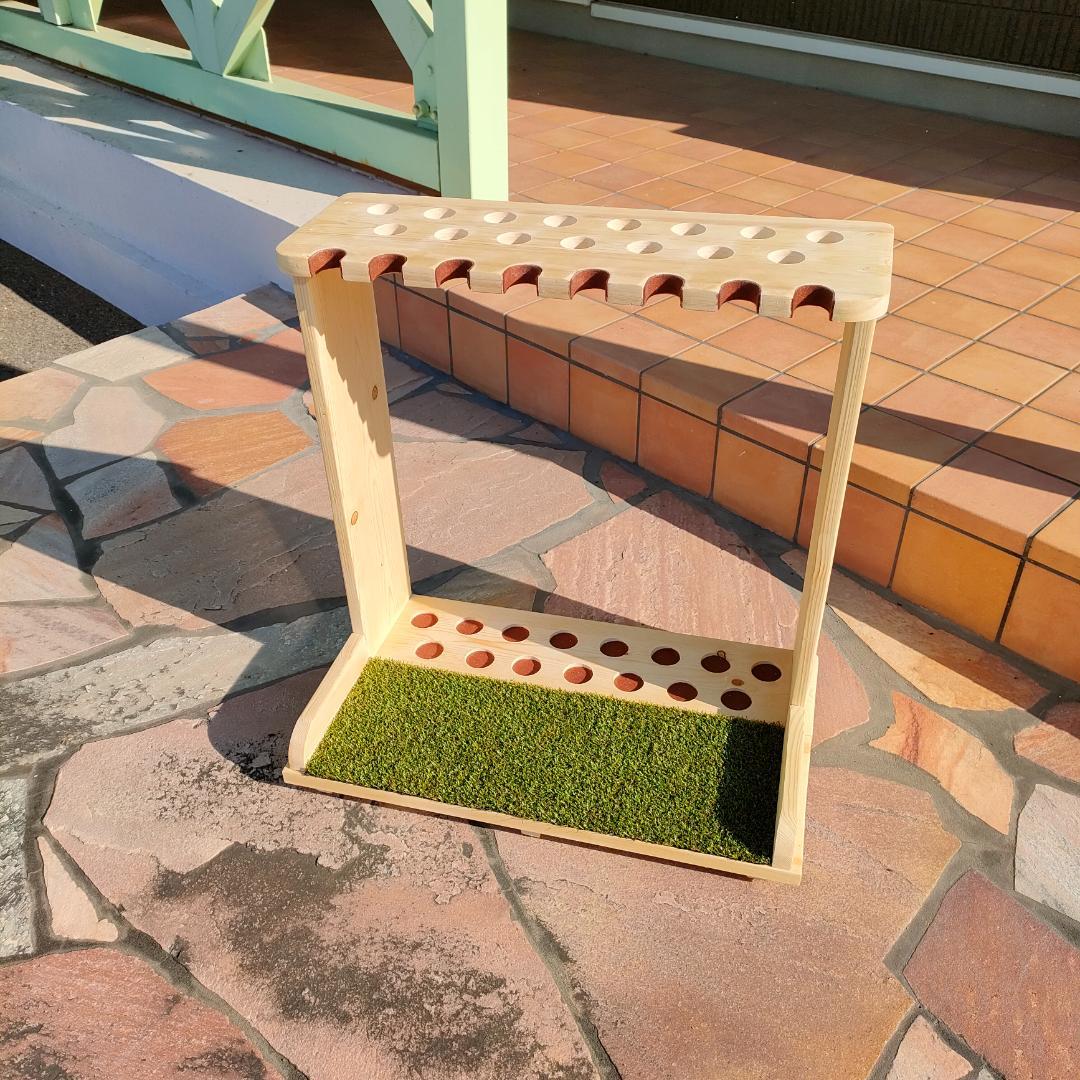 ゴルフクラブスタンド15本＋8本掛け 無塗装【完成品】フェルト＆人口芝