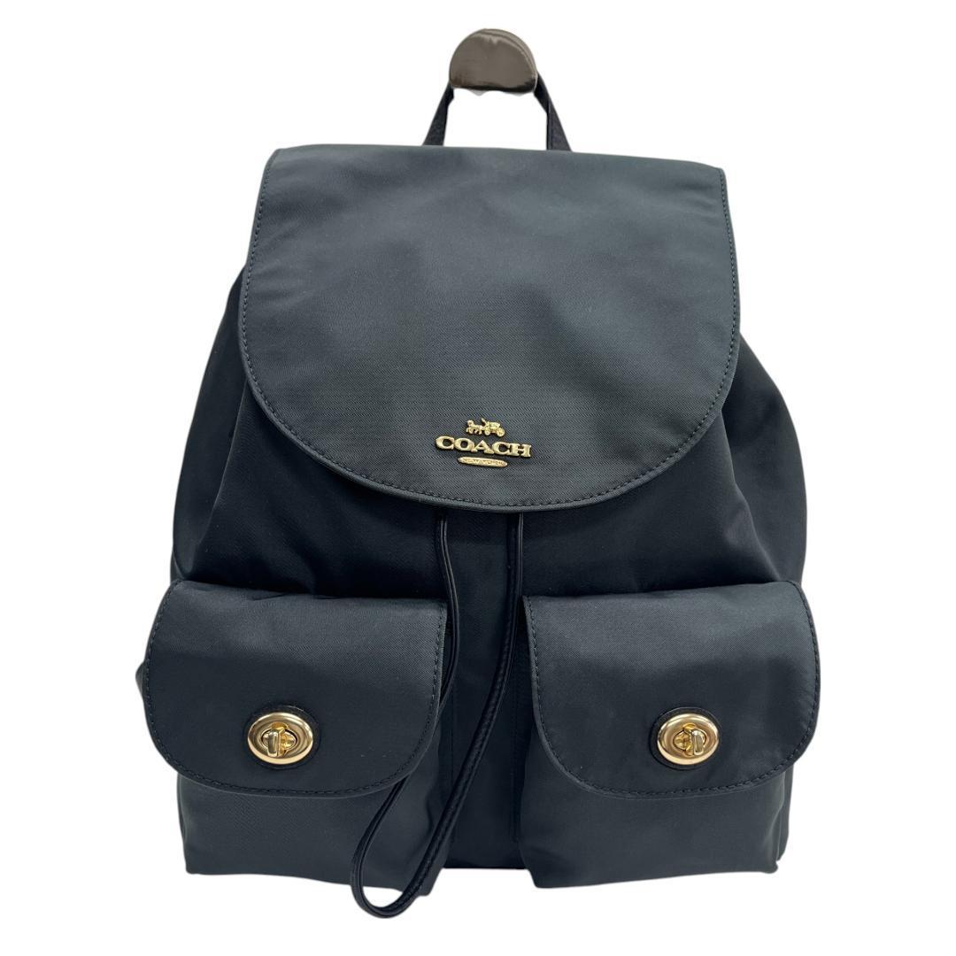 美品 COACH コーチ リュック ターンロック F58814 ナイロン レザー COACH F58814 Billie Backpack in Charlie Nylon / コーチ 巾着型 一部