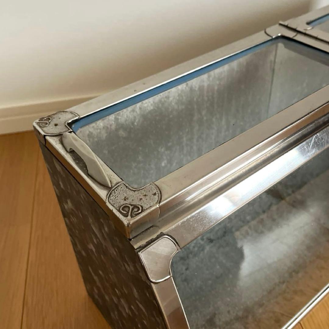 古道具 昭和レトロ ブリキ ショーケース 全面Rガラス ディスプレイ