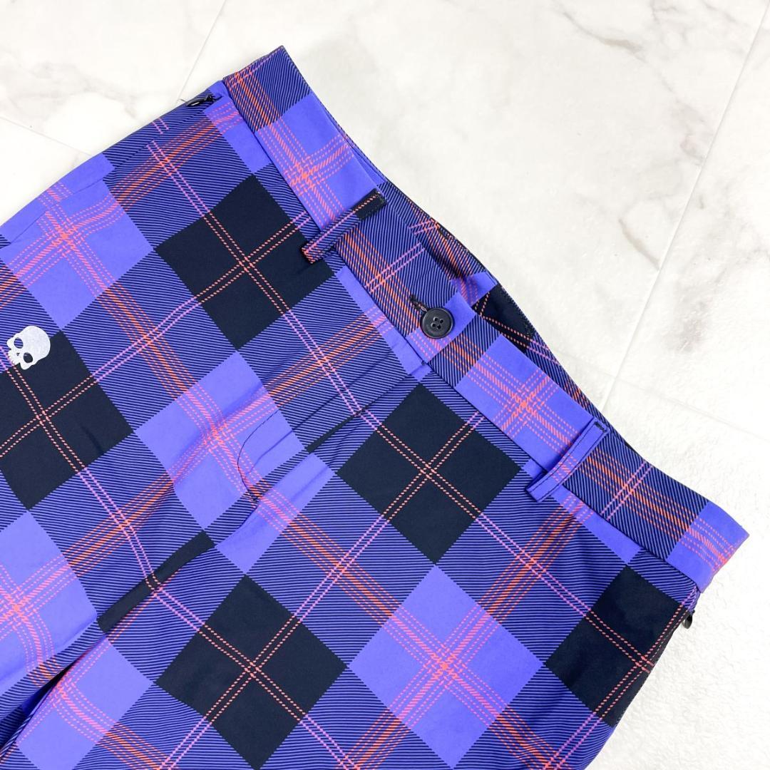 極美品 ハイドロゲン チェック柄ゴルフパンツ パープル サイズM*CD37