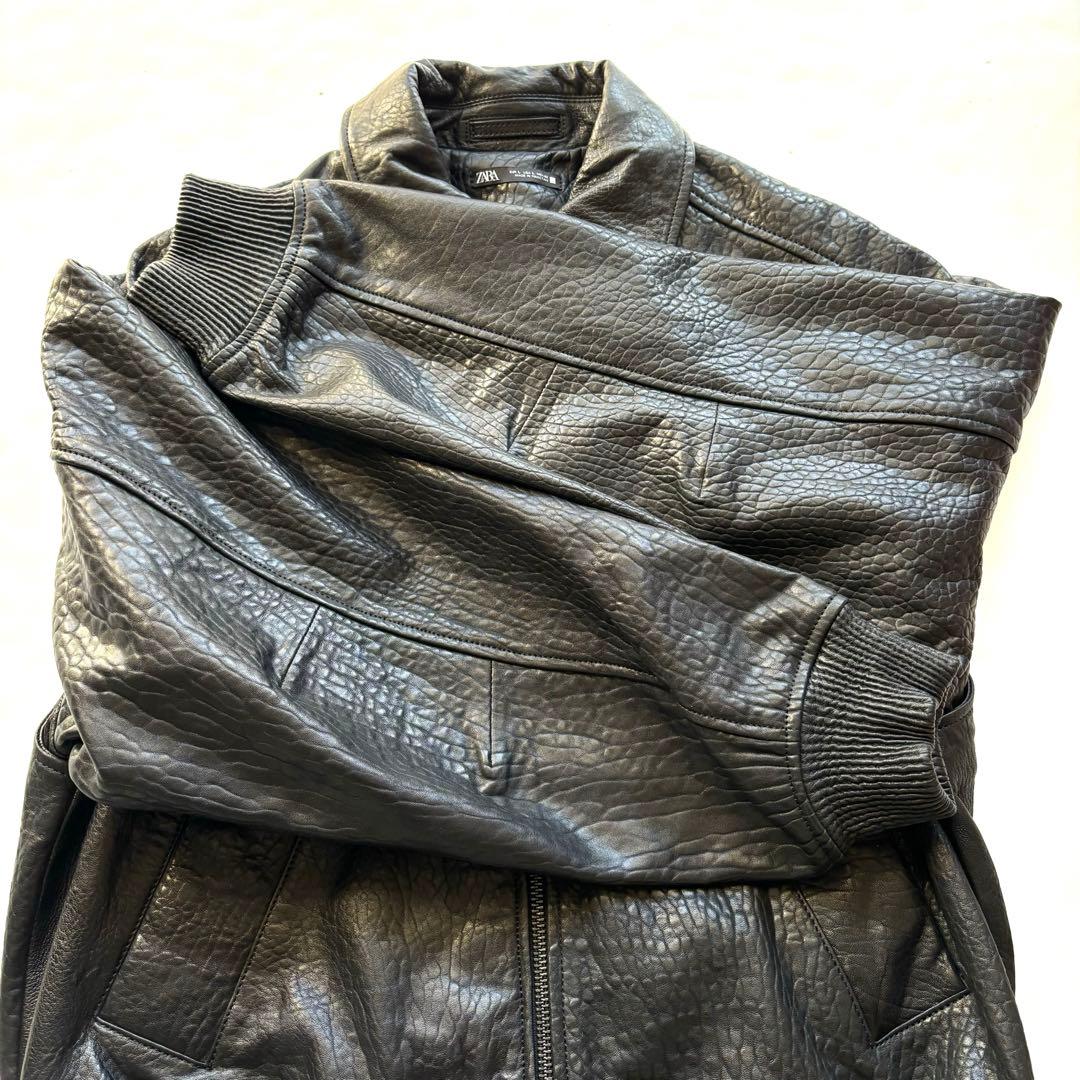 現行・完売品】ZARA エンボスレザージャケット ラムレザー XL ブラック