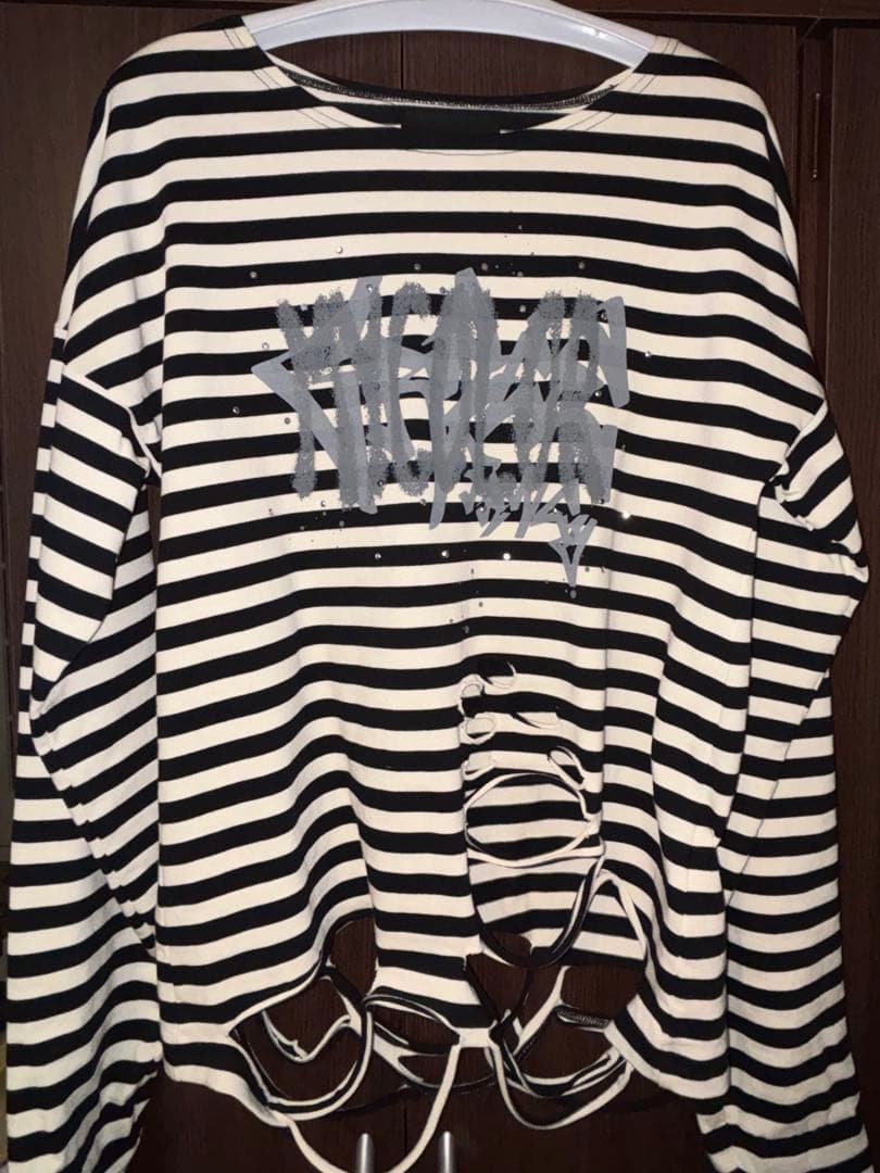 GRANCY】総柄ラインストーングラフィックロンT グランシー ボーダー S