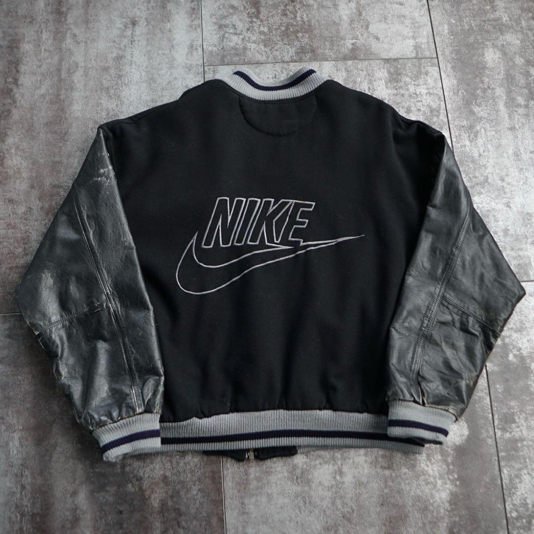 レア NIKE 90s スタジャン 袖レザー ブラック 刺繍 - メルカリ