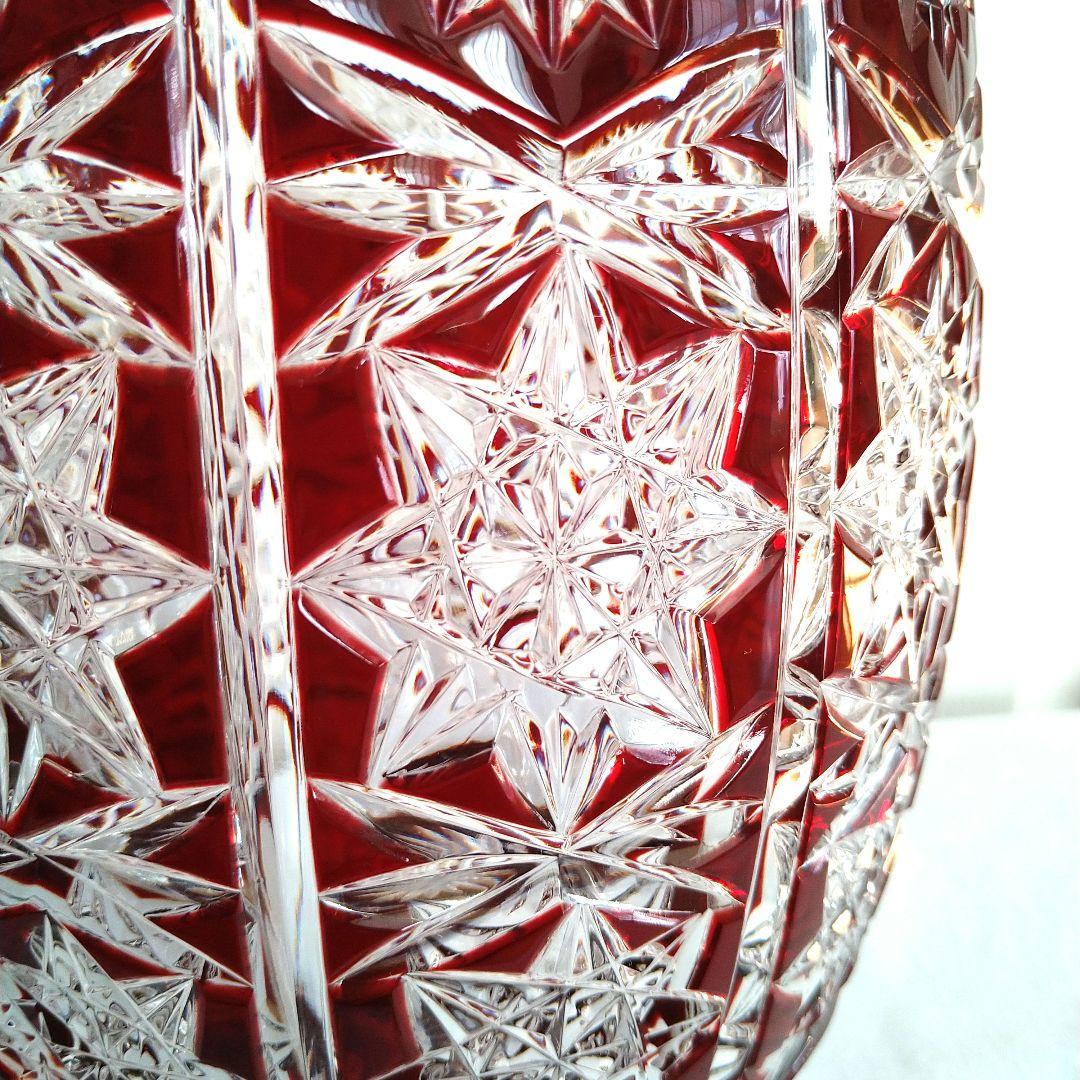 AjkaCrystal アイカクリスタル 色被せ 切子 レッド 赤 花瓶 大