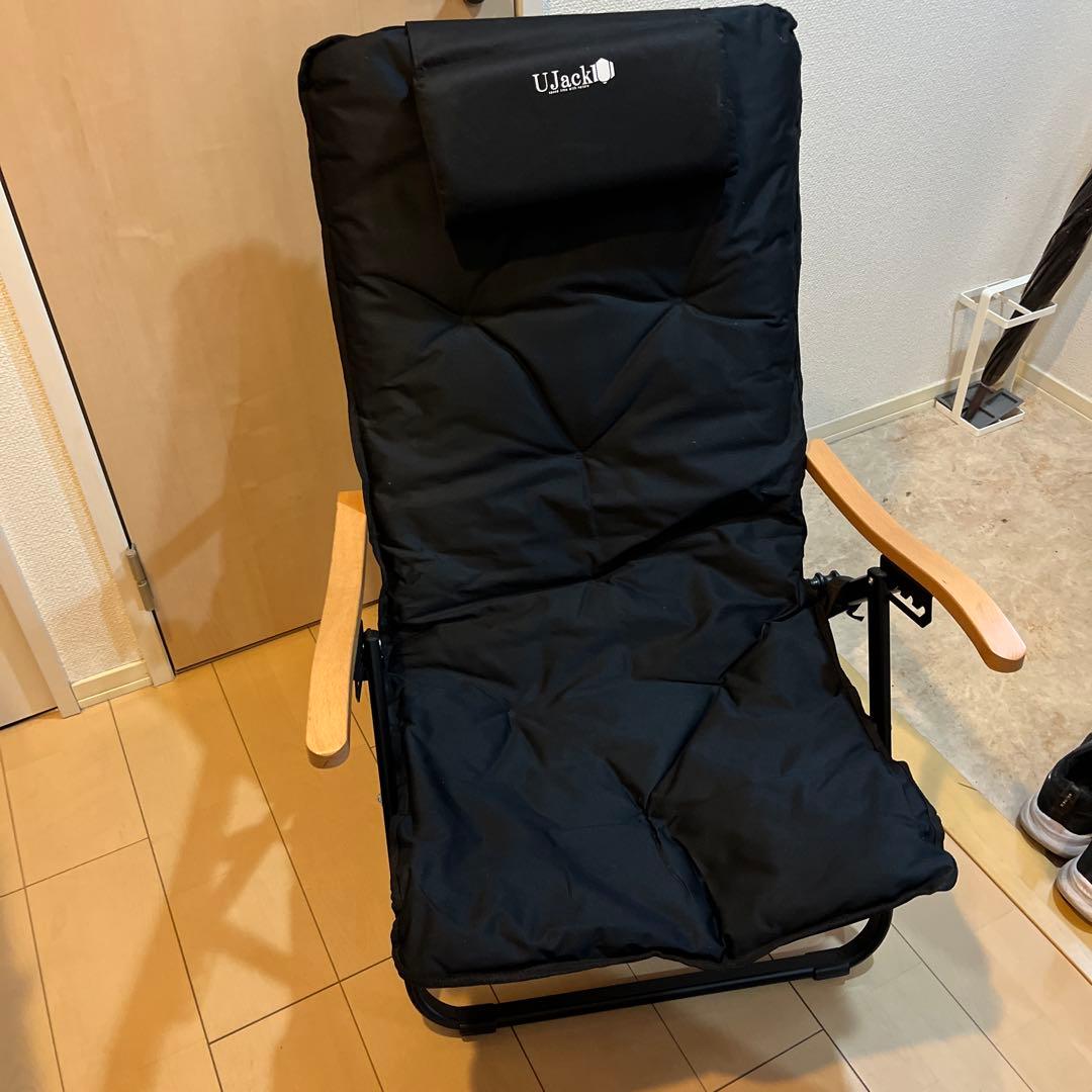 UJack アウトドアチェア ブラック プレミアムクッション付き オプション品】難燃リクライニングローチェア専用プレミアムクッション