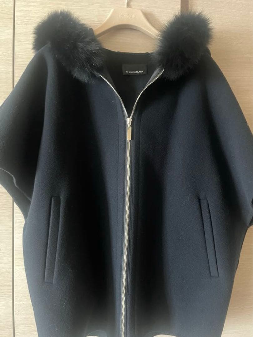 美品♡Mプルミエブラック フォックスファー ポンチョ コートS 34