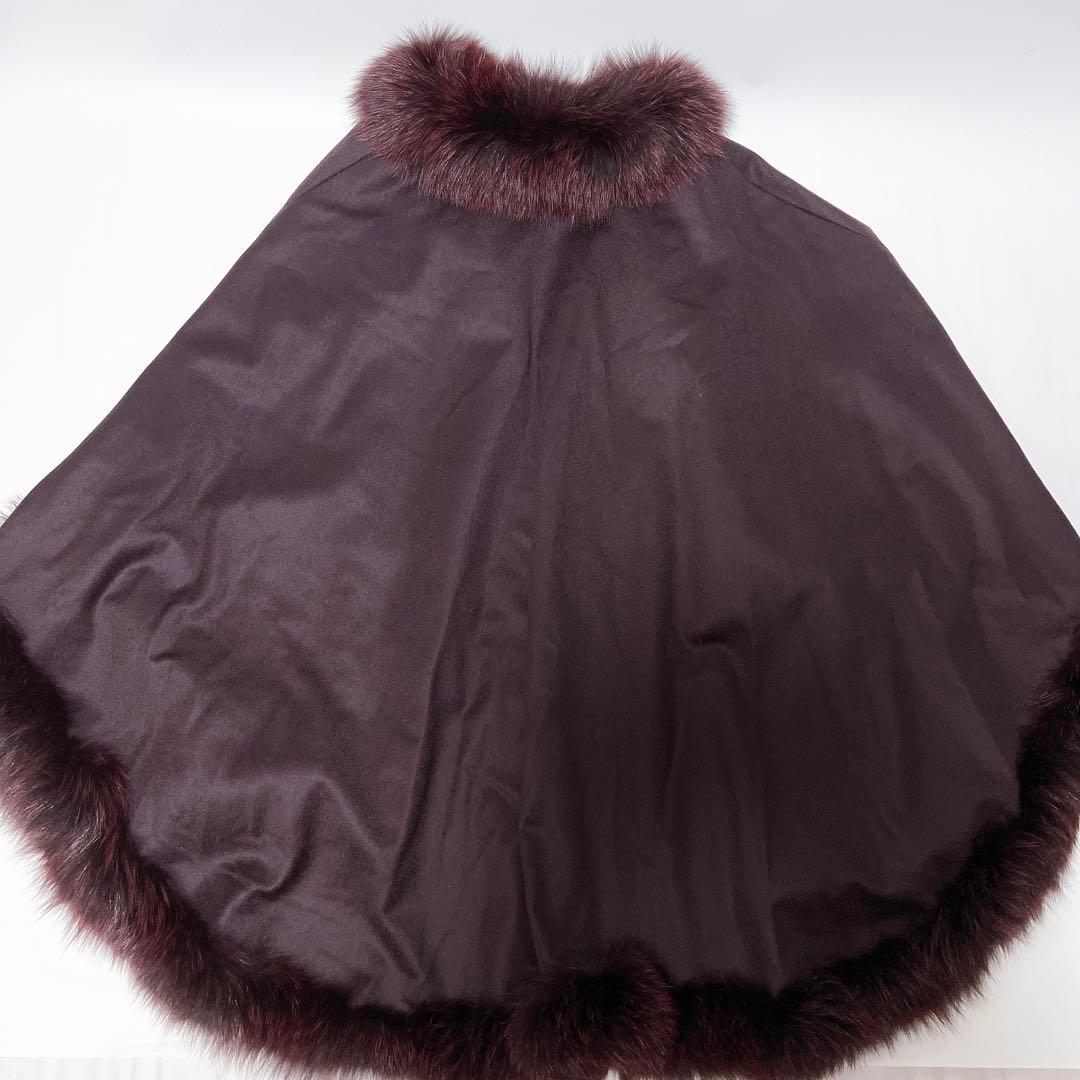 《美品》バルマン ポンチョ 羽織り カシミヤ100% フォックスファー パープル