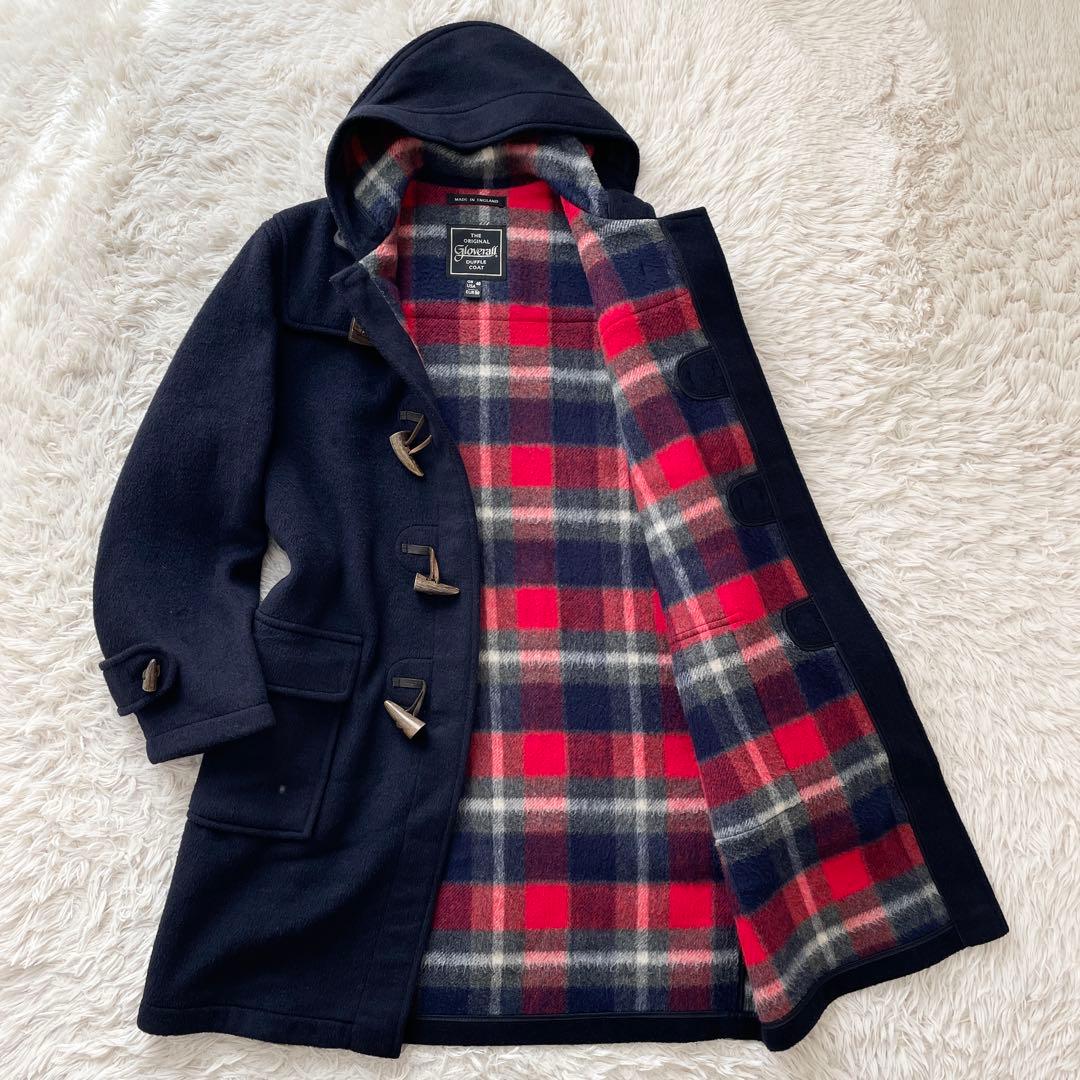 XLサイズ 英国製 Gloverall ロングダッフルコート チェック ネイビー XLサイズ 英国製 Gloverall ロングダッフルコート チェック ネイビー
