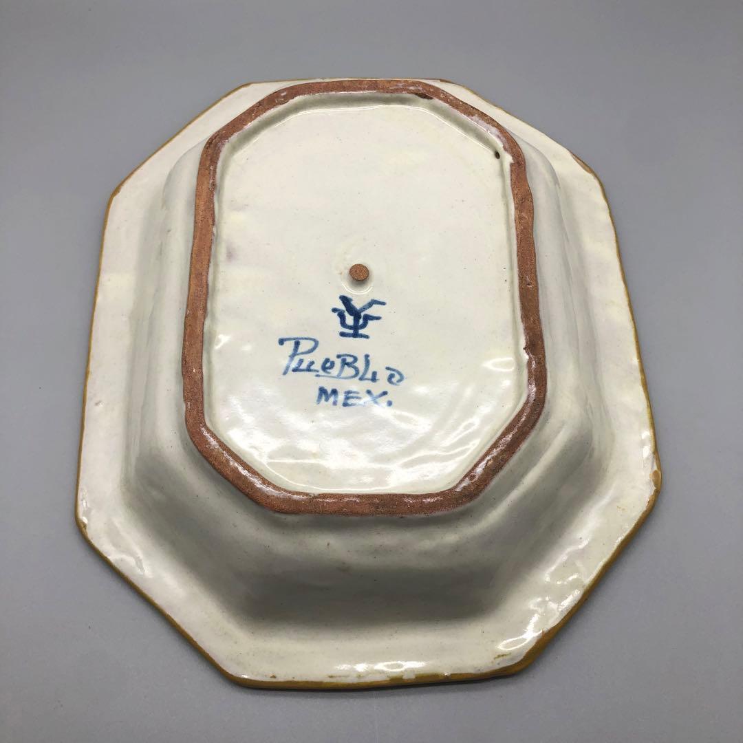 メキシコプエブラタラベラ焼ビンテージ陶器伝統工芸鳥バード八角大皿