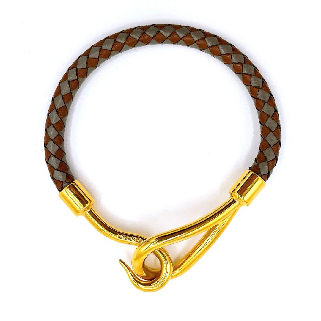 エルメス HERMES レザー ジャンボ 編み込み ブレスレット バングル