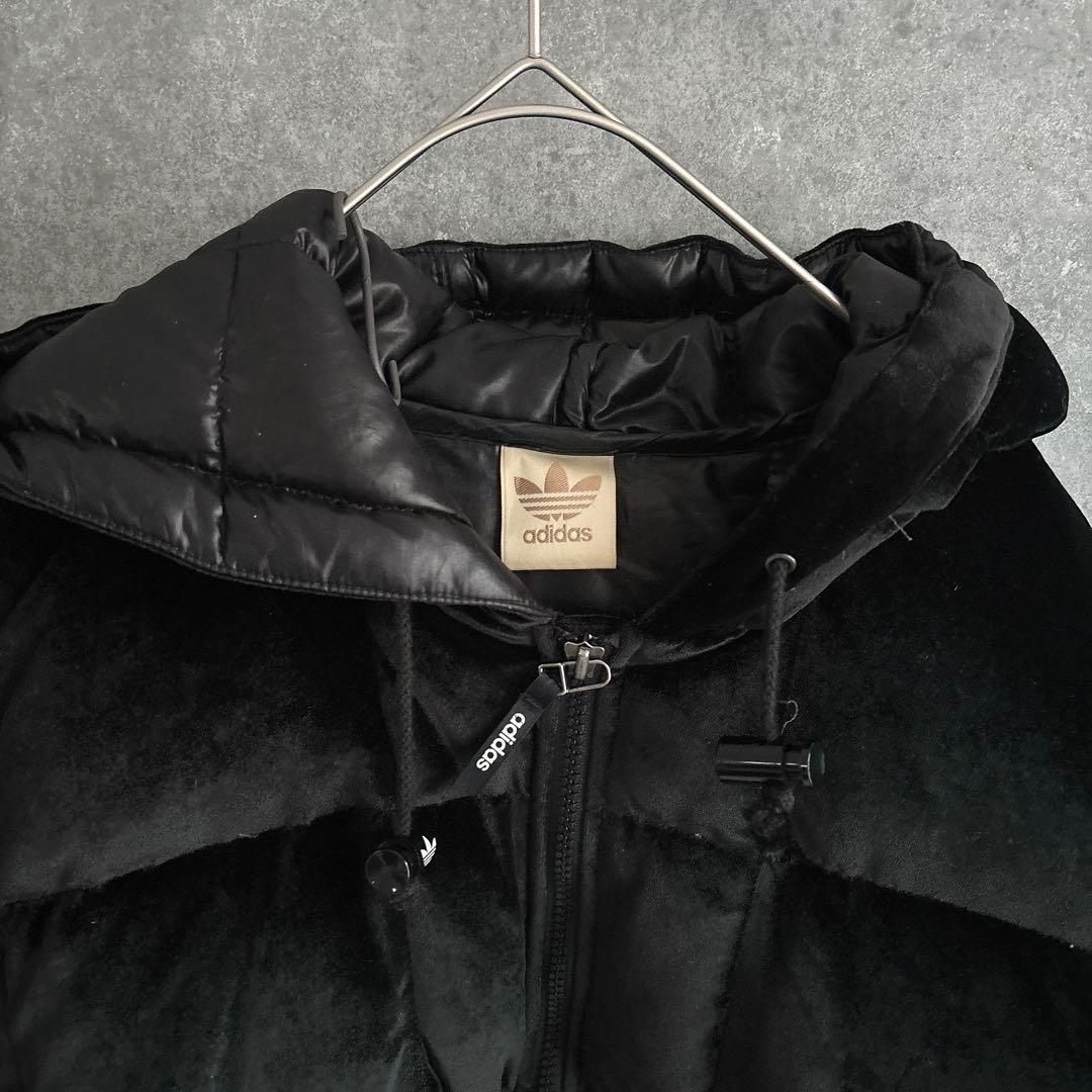 アディダス ダウンジャケット ベロア 黒 80s 90s 希少 メンズ M L