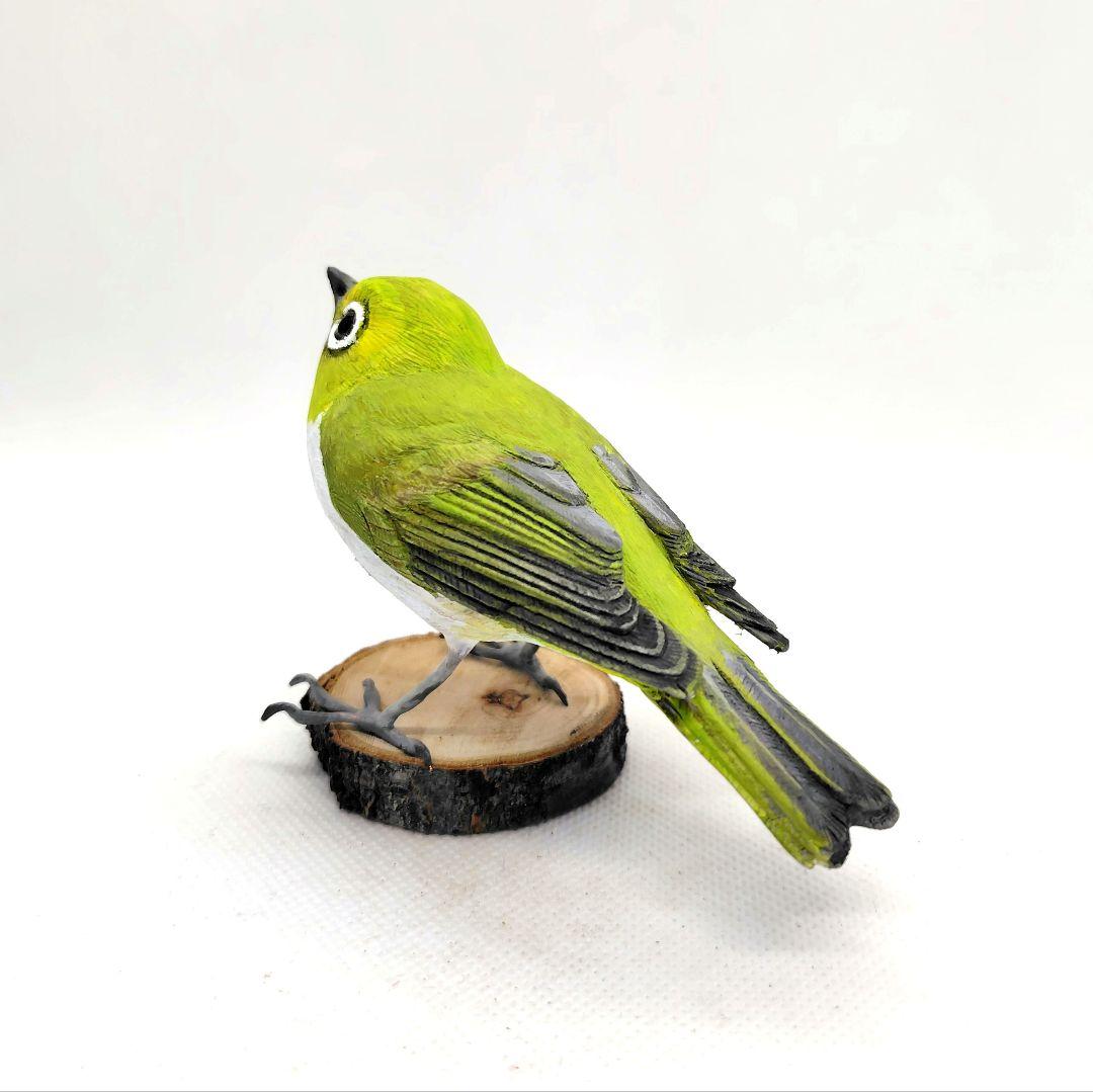 小さなバードカービング メジロ 野鳥 木彫り - メルカリ