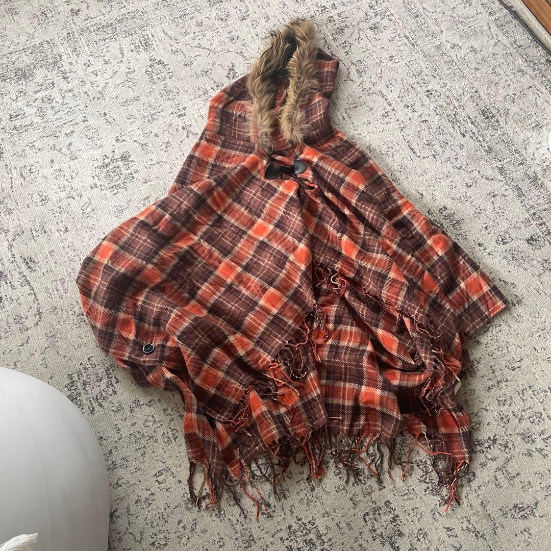 アリスバーリー Aylesbury】オレンジ チェック ケープ ポンチョ - メルカリ