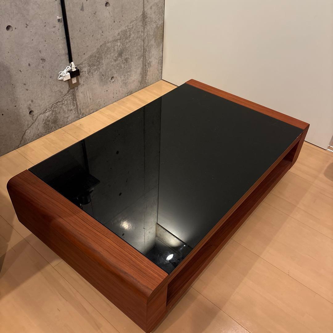 美品】【値下げ】アルモニア ローテーブル ガラス天板 ウォールナット調