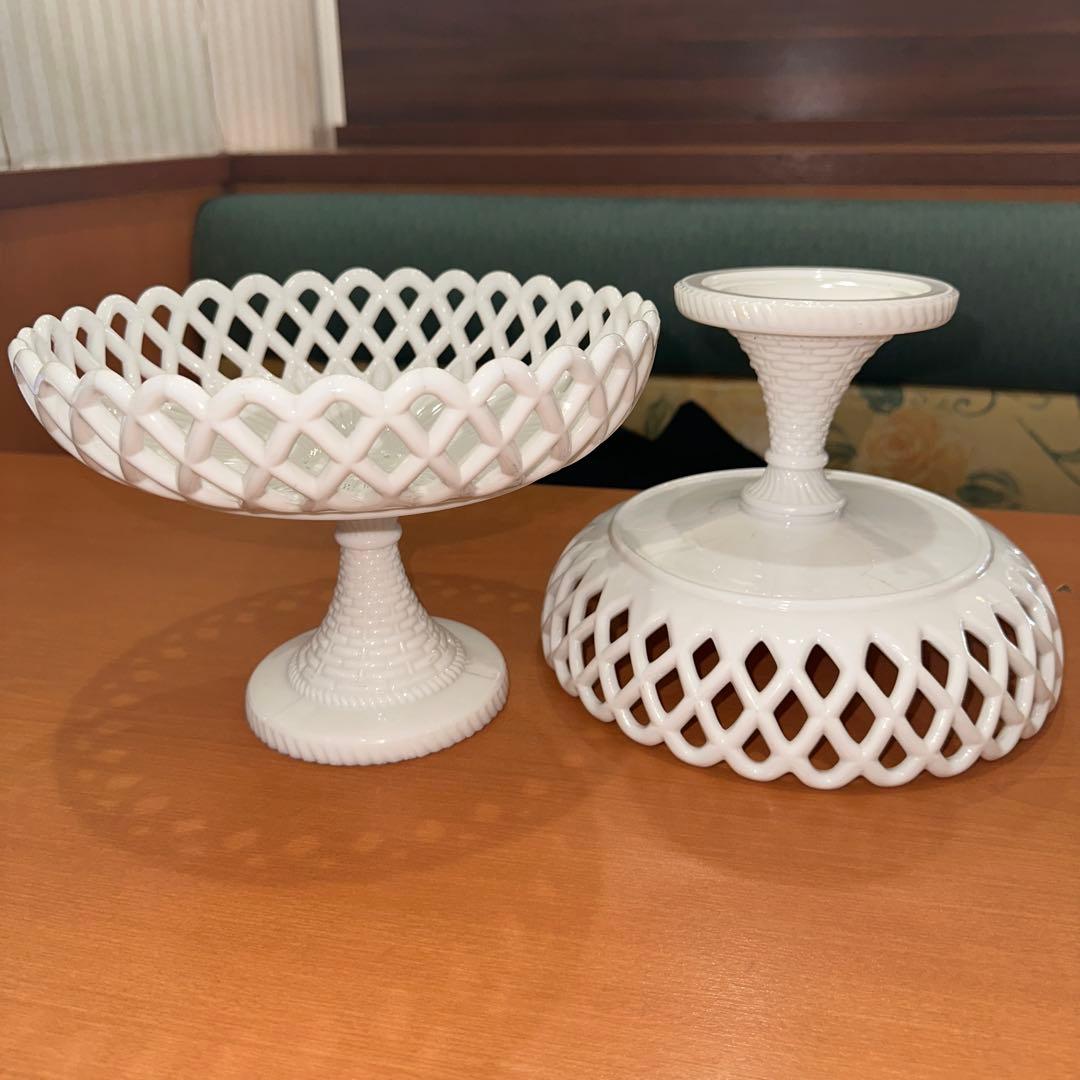 1880年代 チャリナー・テイラー社 アンティークミルクガラスコンポート