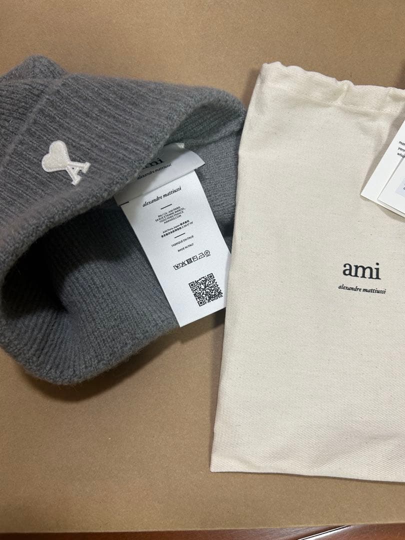 新品】今季Ami DE COEUR ビーニー グレーオフホワイト QR付正規品