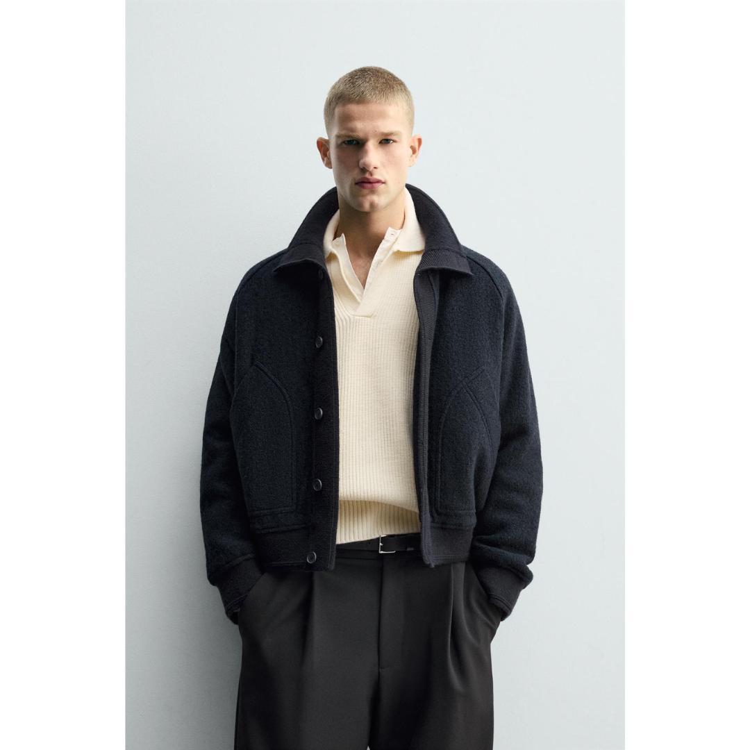 ZARA リブ襟切り替えジャケット Mサイズ 割引