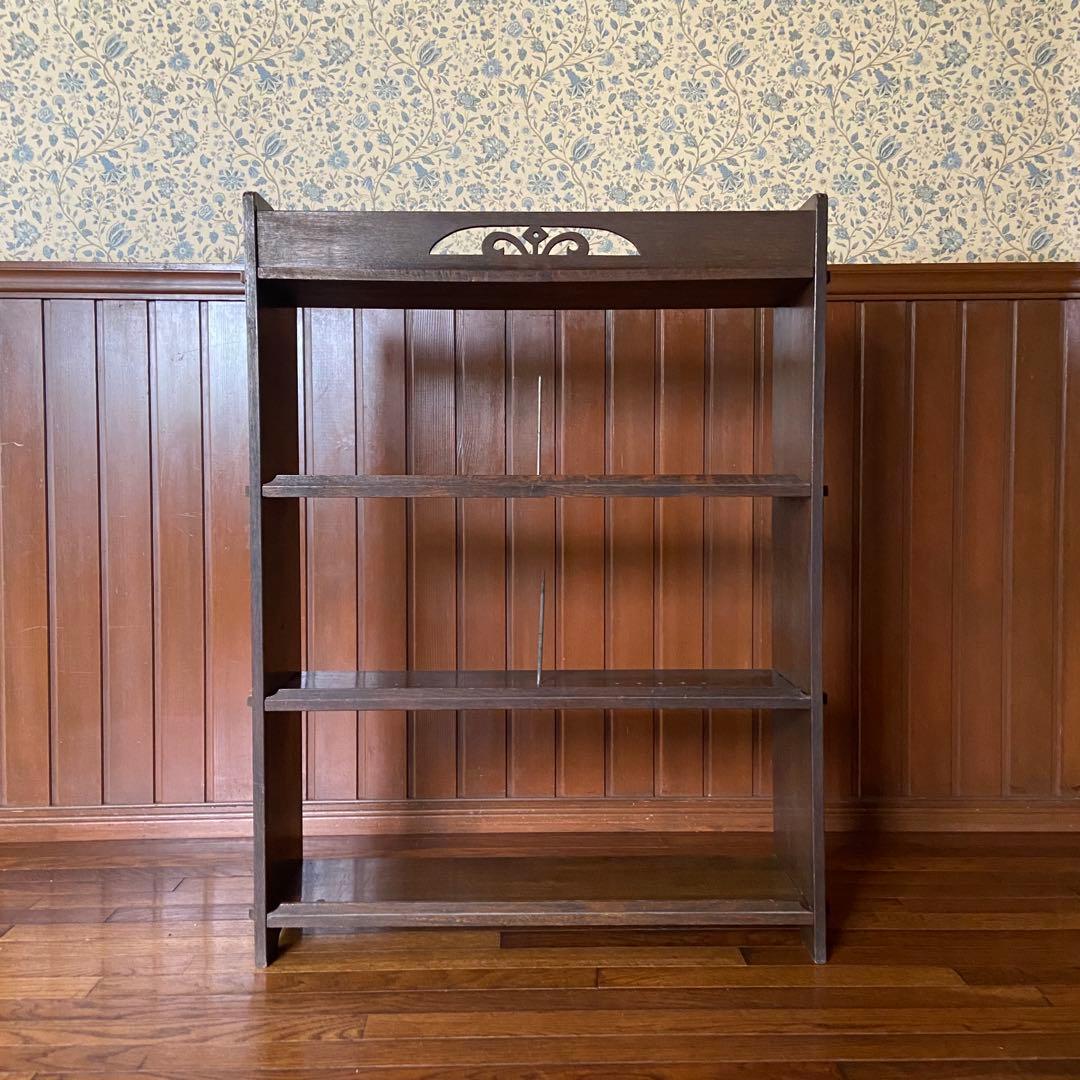 アンティーク 古い本棚 レトロ 楔棚 オープンラック くさび棚 本止め棒付き