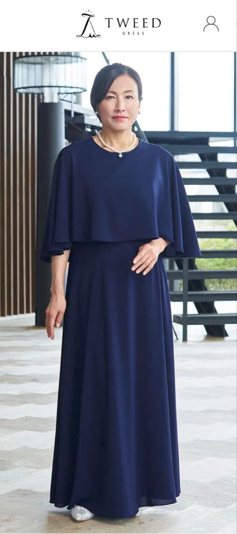 【値下げ】美品！　TWEED DRESS　マザーズドレス　Mサイズ 結婚式 母親ドレス 黒・マザーズドレスシフォン ケープ付き MD0411-BK