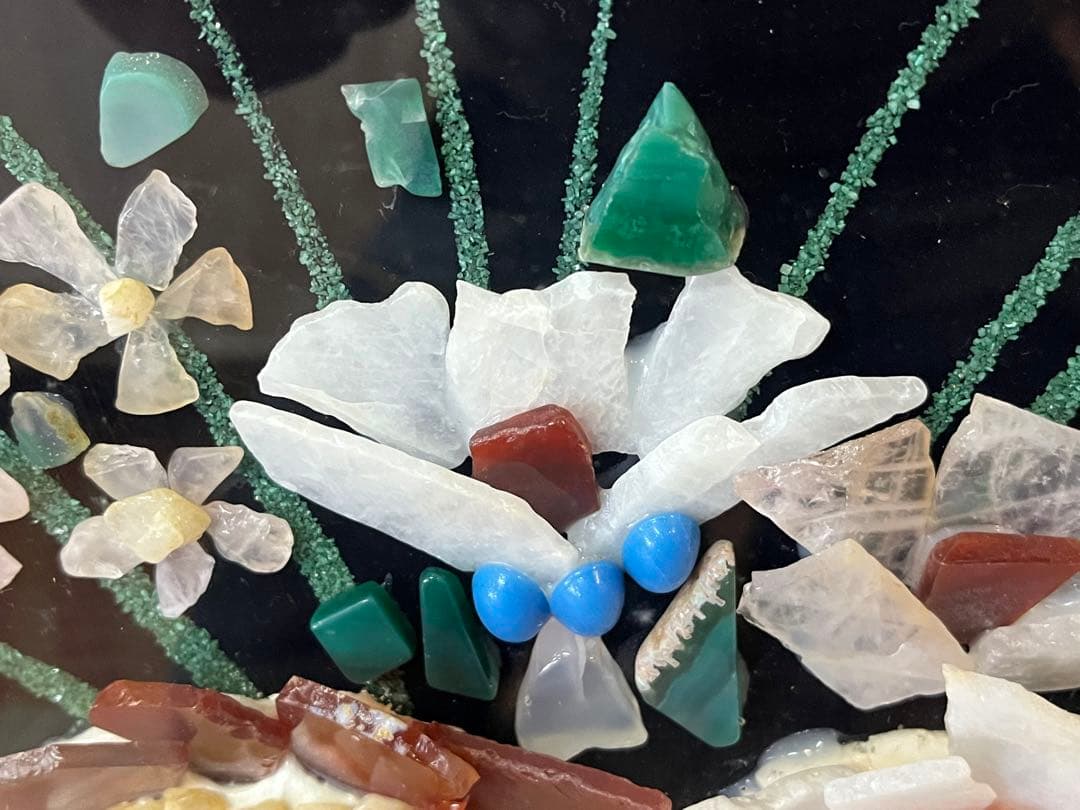 アンティーク】額装 額縁 宝石画 原石 鑑賞石 花瓶 花 絵画 ストーン