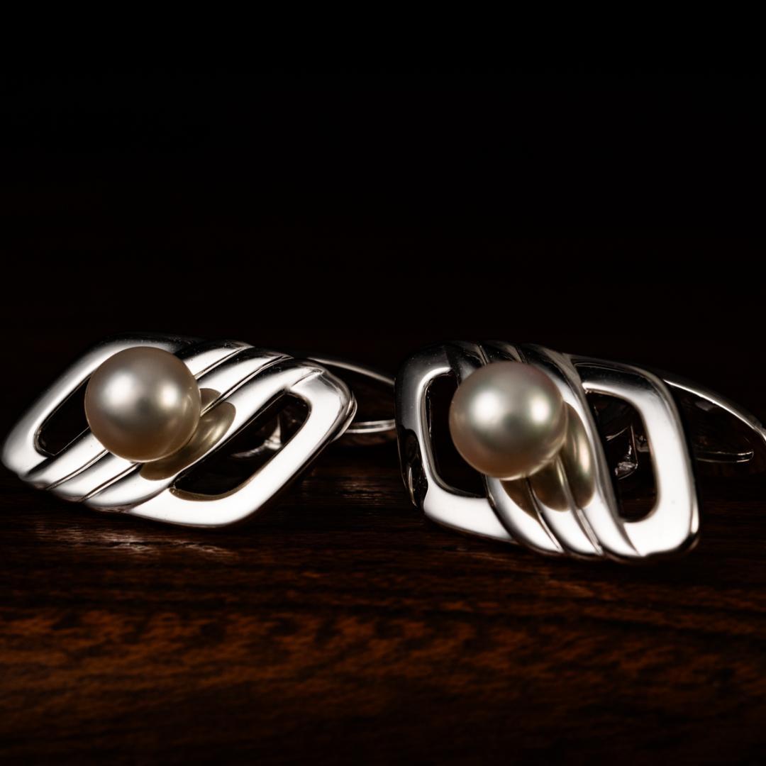 箱付き 世界最高品質ミキモト MIKIMOTO silver 真珠 カフスボタン