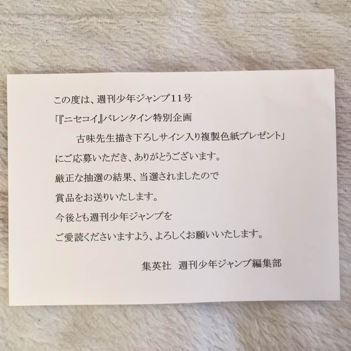 ニセコイ 描き下ろし サイン入り複製色紙 小野寺小咲 バレンタインver