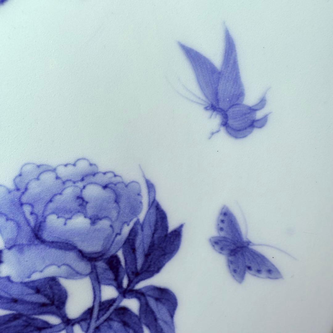 幕末～明治期 古鍋島 染付牡丹蝶図高台皿 古美術 骨董 コレクション